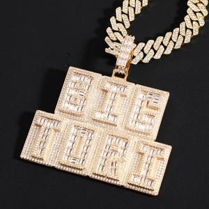 Custom Name Plate Necklace, Icy Baguette Diamond Letters Pendant with Cuban Chain, Hip Hop Jewelry, Men&#39;s Jewelry, Personalised Gift for Him
