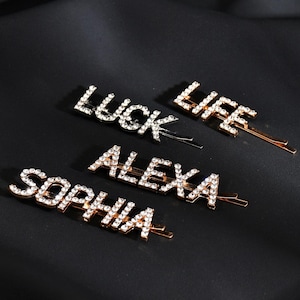 Grampos de cabelo com nome personalizado, grampo de cabelo com palavra personalizada, grampo de cabelo com letras/números personalizados, grampo de cabelo de noiva, joias e acessórios de cabelo personalizados