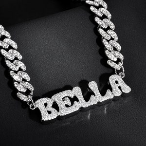 Gargantilha com nome de letras geladas personalizadas, corrente com nome de letras personalizadas, joias para festa de formatura, colar com nome brilhante, acessórios femininos, presente para a mãe