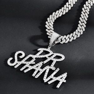 Custom Big Brush Letters Pendant Cuban Chain, Personalised Name Necklace, Iced CZ Diamond Necklace, Personalized Jewelry, Hip Hop Jewelry