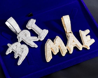 Customize Big Iced Out Name Pendant with Sparkling Cuban Link Chain, Personalised Letters/Numbers Necklace Jewelry As for Birthday Gifts