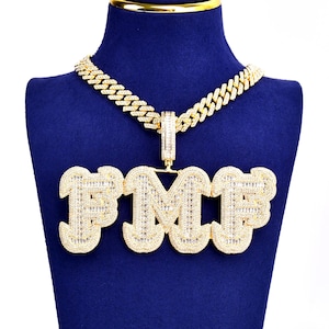 Nuevo diseño de colgante de letras baguette con cadena cubana, collar con colgante con nombre personalizado, collar de hip hop/rapero, joyería personalizada unisex