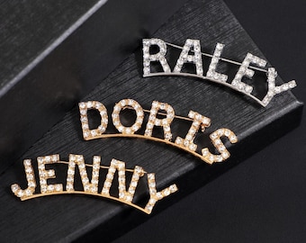 Custom Rhinestone Name Brooch Pin: Arched Personalized Lapel Pin