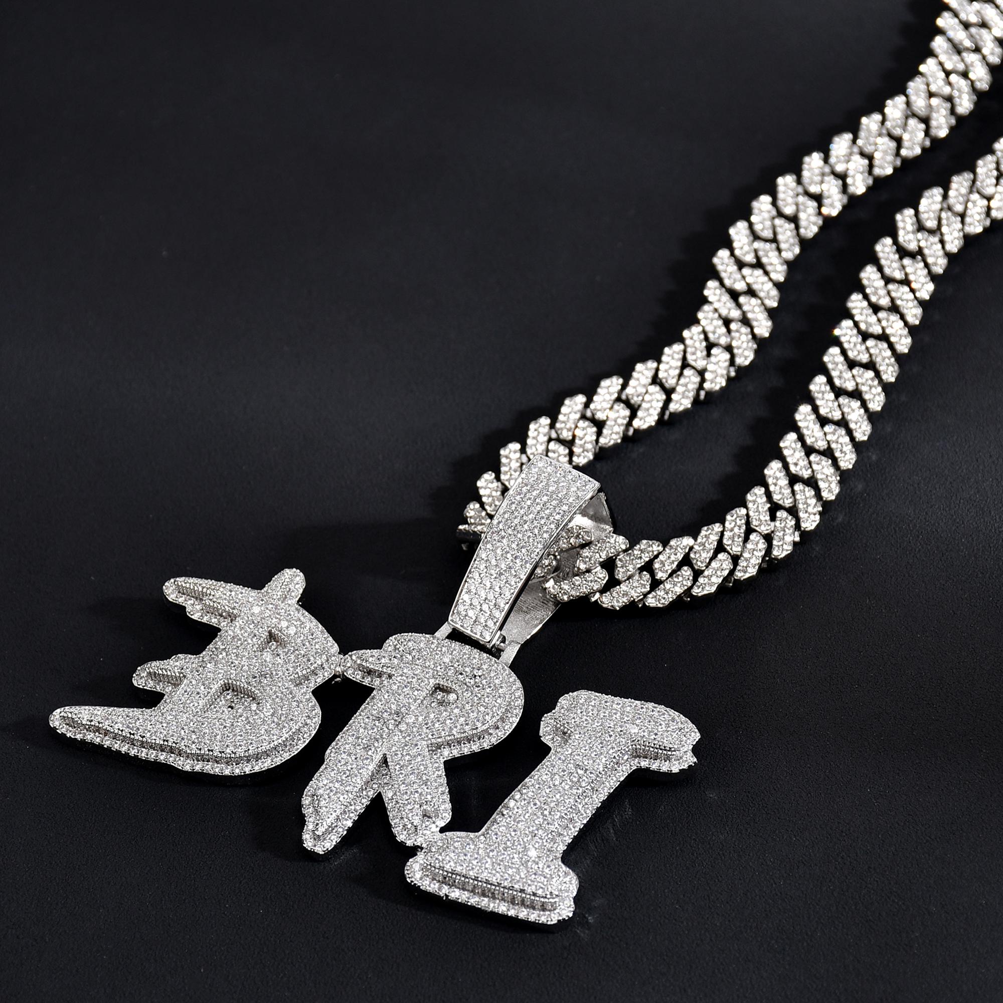 Rapper Chain Letters Custom Micro Paved Letters Nameplate With Cuban Link Chain, Custom Name ...