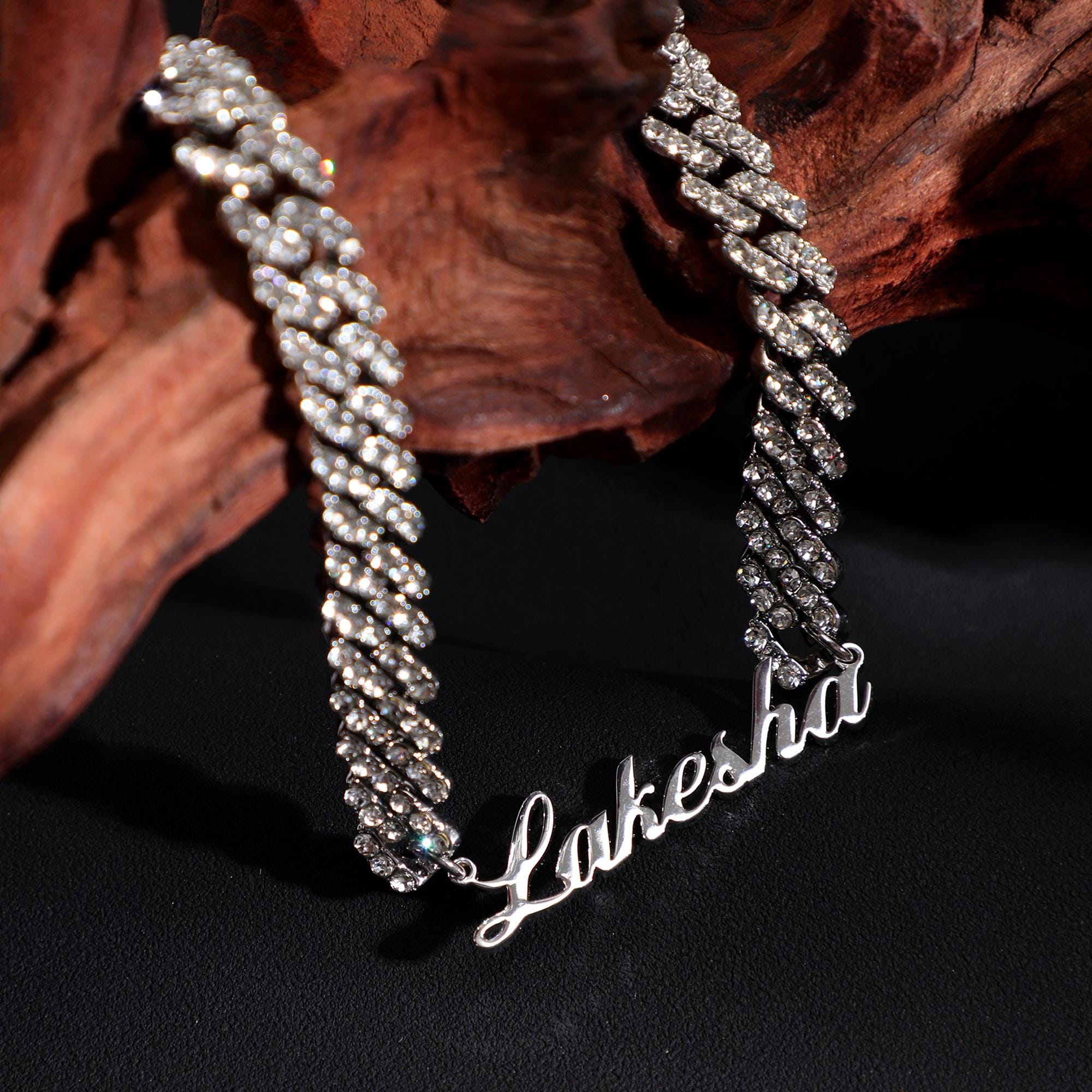 Custom Rhinestone Name Necklace: Silver & Gold Bling Chain - Etsy