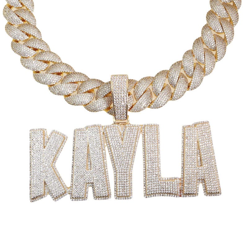Customize Letters Name Pendant: Iced Out Nameplate Necklace, Unisex ...