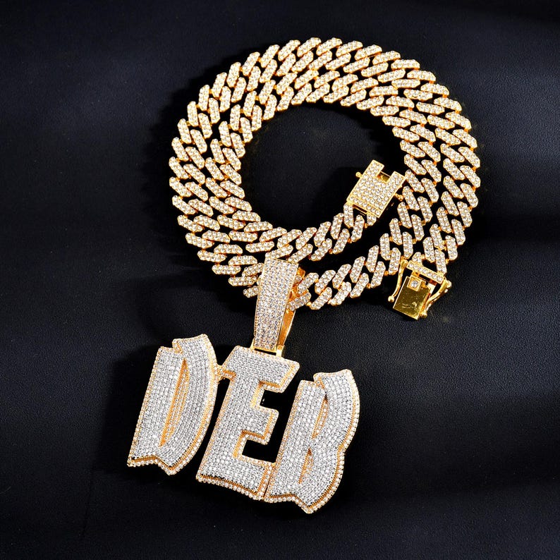 Iced Out Personalised Big Name Pendant With 12mm Cuban Link Chain ...