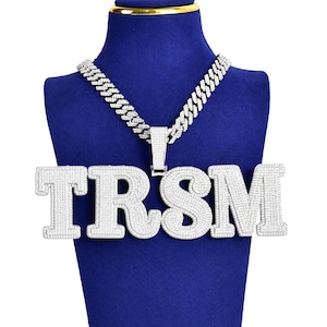 Collar con letras grandes heladas, colgante con nombre grande personalizado, cadena cubana, joyería de hip hop gruesa personalizada, joyería micropavé, regalo para él