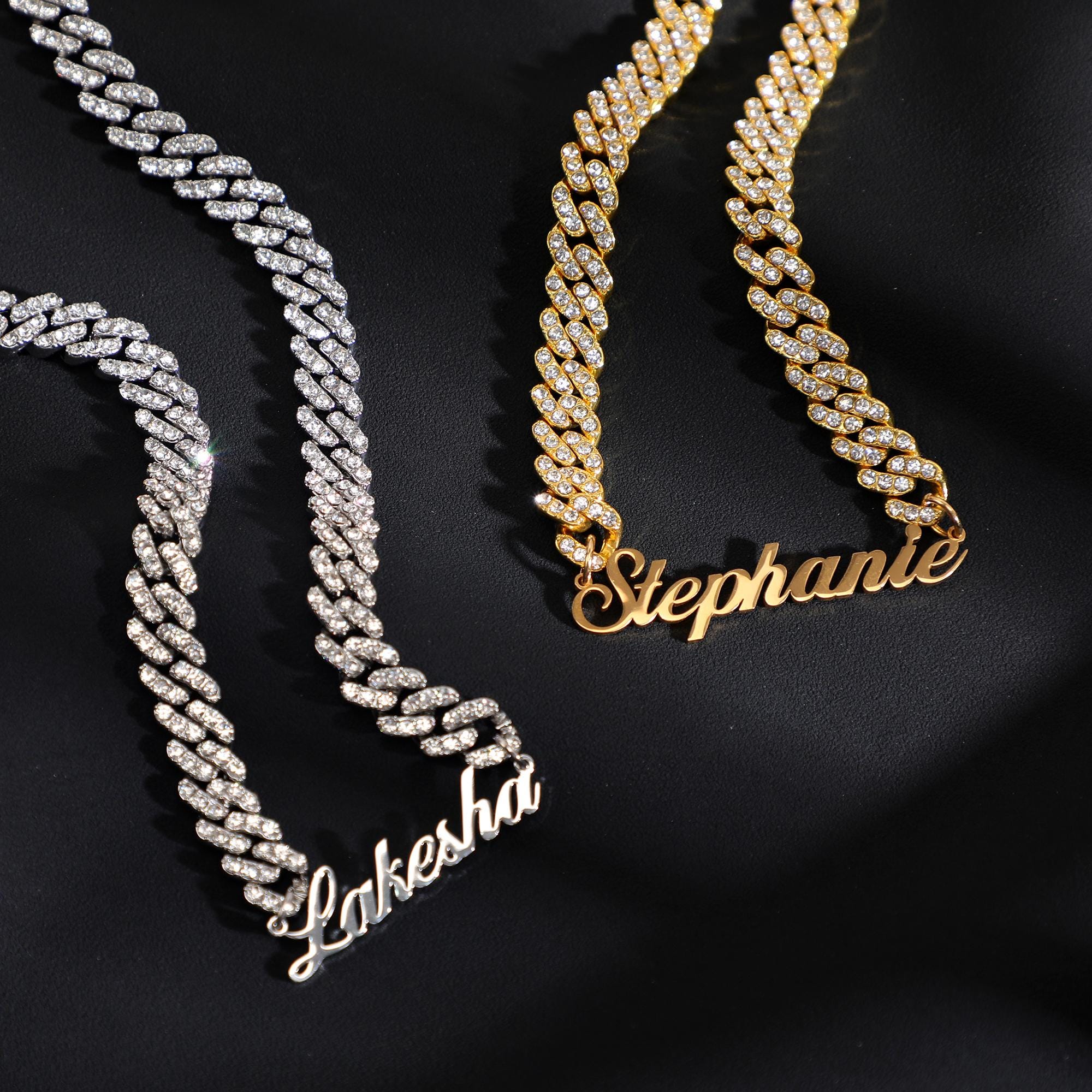 Custom Rhinestone Name Necklace: Silver & Gold Bling Chain - Etsy