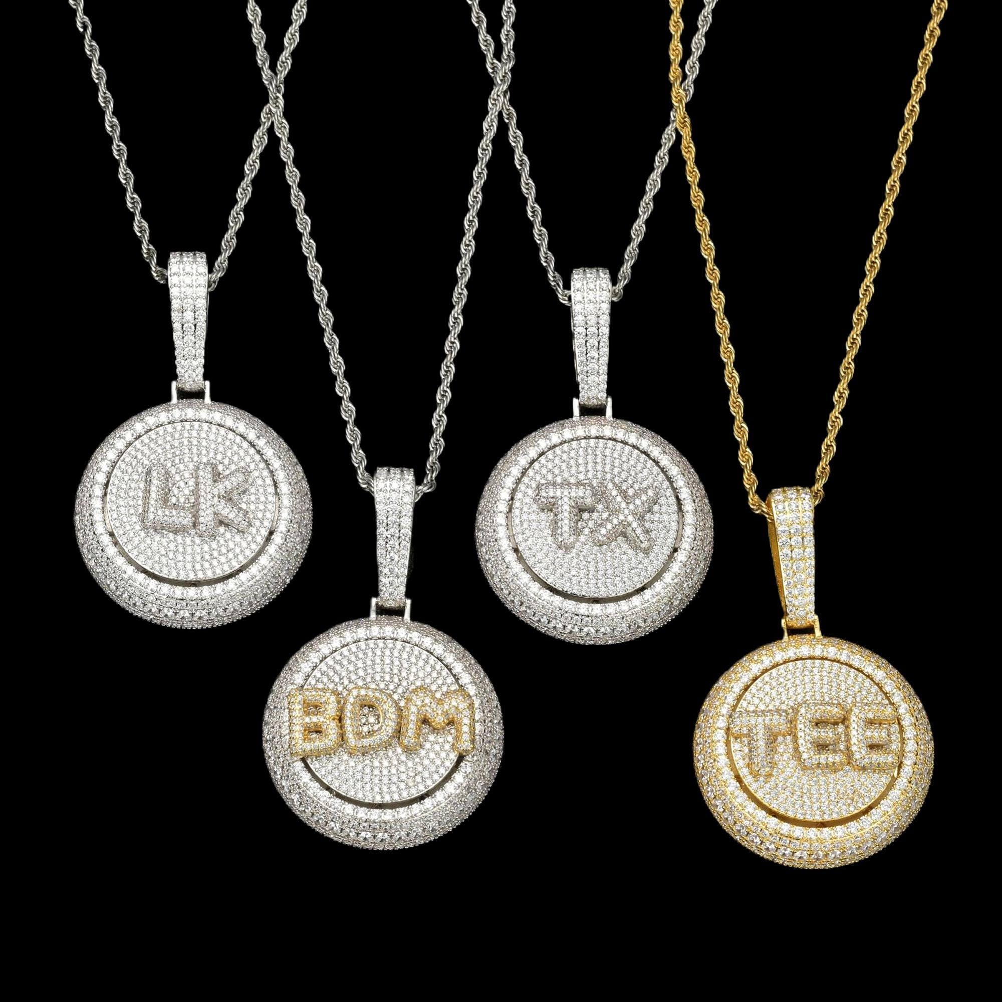 Custom Iced Out Spinning Letters Pendant,Initials &Numbers Necklace,Personalised Round Whirling Letters Rotatable Pendant,Hiphop Jewelry