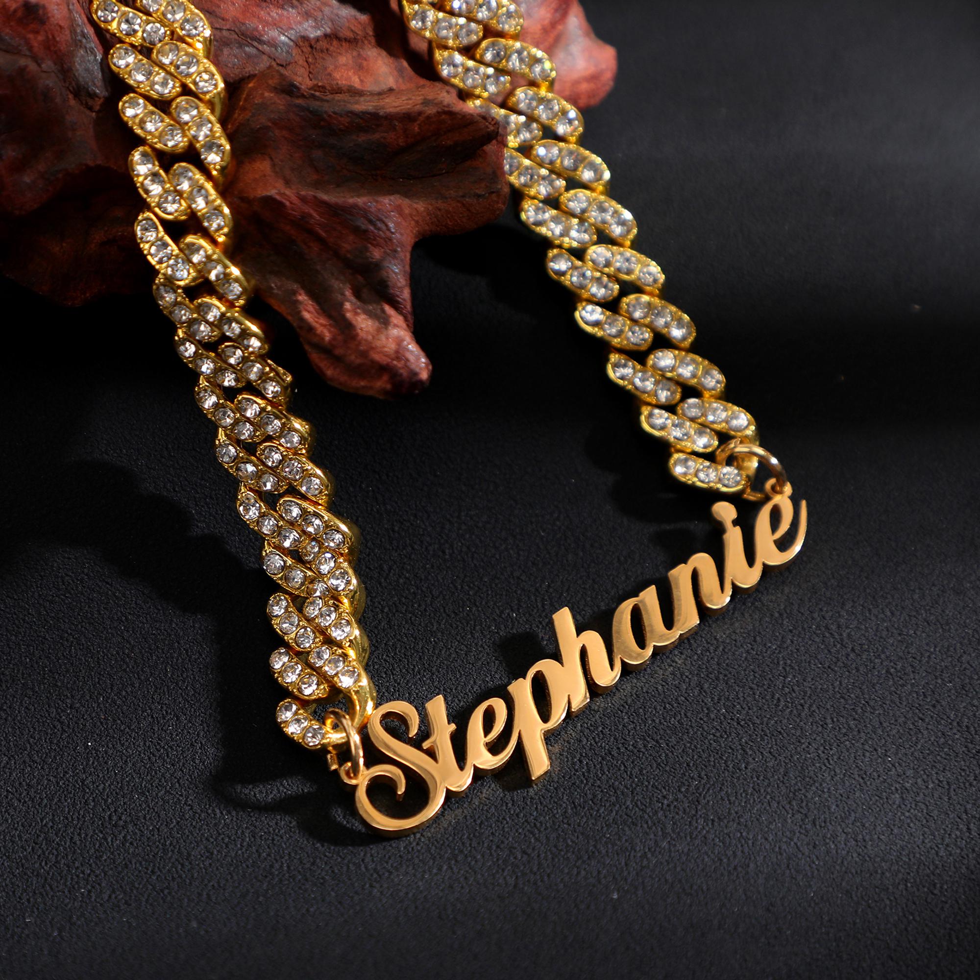 Custom Rhinestone Name Necklace: Silver & Gold Bling Chain - Etsy