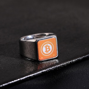 Custom crypto theme picture ring, Personalized printing photo ring, Custom ring for him, Custom Gift for crypto fans, Personalised any logo