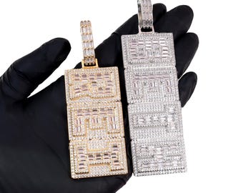 Icy Baguette Letters Pendant Necklace: Custom Name Pendant, Hip Hop Jewelry, Iced Out CZ Diamond Cuban Chain/Rope Chain