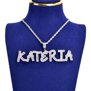 Colgante con nombre personalizado Icy, collar con letras baguette personalizadas, cadena con nombre personalizada, joyería de fiesta de hip-hop, regalos de cumpleaños, regalos de Navidad,