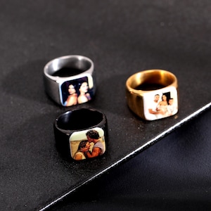 Custom photo ring, Personalized printing picture ring, Custom gift for her/him, Anniversary Gift, Birthday gift, Memorial Photo Ring