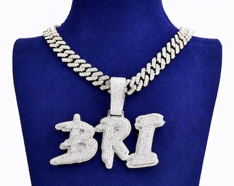 Custom Micro Paved Letters Nameplate with Cuban Link Chain, Custom Name Pendant Necklace, Bling Hip Hop/Rapper Jewelry, Personalised Gifts