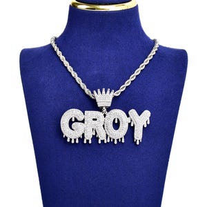 Collar con placa de identificación personalizada Icy Drip, cadena con nombre personalizada, regalo personalizado para niño, colgante con letras personalizadas, joyería de hip hop helada