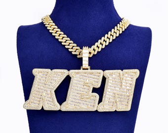 CUSTOM Big Italic Font Capital Letters Necklace, Iced Out CZ Diamond Name Pendant, Bling Hip-hop Necklace, Personalised Jewelry Gifts Unisex