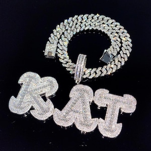 Collar con colgante de letras de baguette helada, colgante de nombre grande personalizado con eslabón cubano, joyería de hip hop y rapero, joyería personalizada para hombres, regalo para él