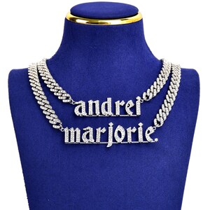 Custom Name Necklace with Cuban Chain, Personalised Name Necklace, Prom Party Jewelry, Bling Name Choker, Women&#39;s Accessories, Gift for Her