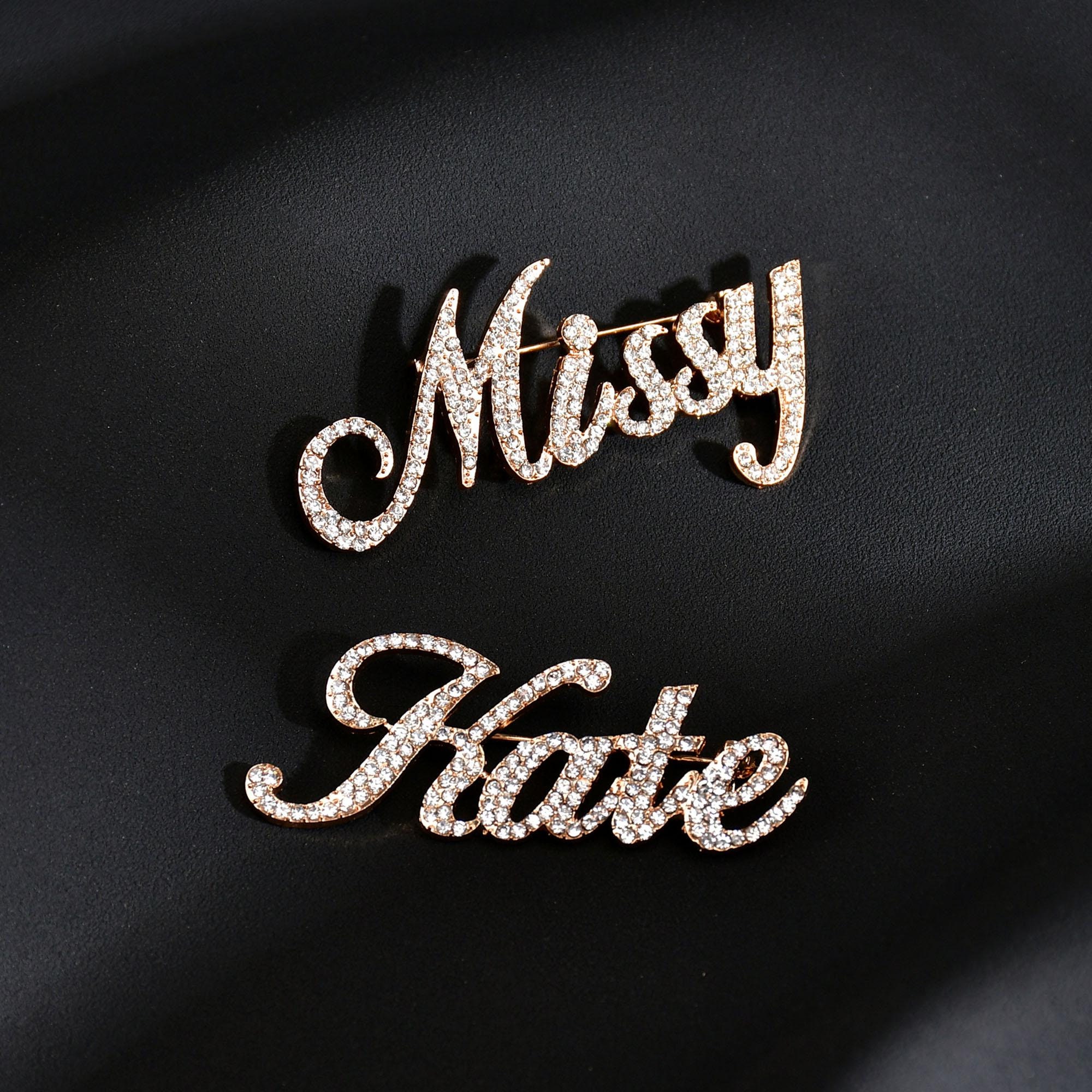 Perosnalised Name Brooch Pins, Script Font Upcase&lowercase Letters ...