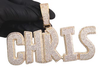 Customize Letters Name Pendant: Iced Out Nameplate Necklace, Unisex Jewelry, CZ Diamond Cuban Link Chain/Rope Chain