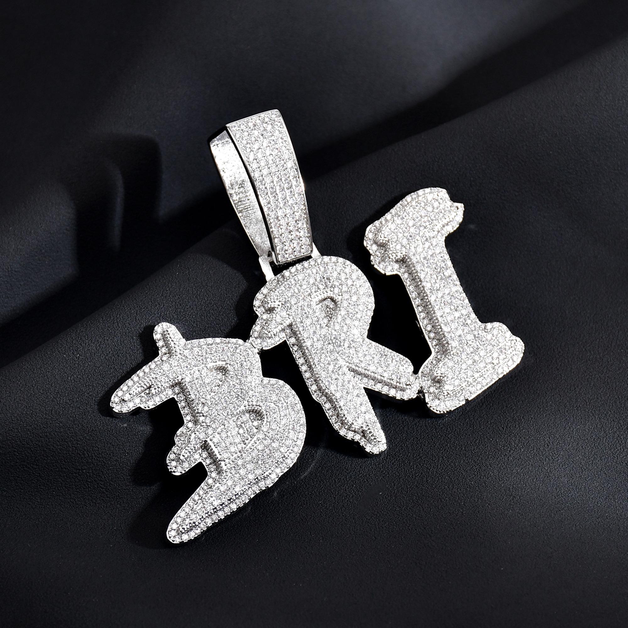 Rapper Chain Letters Custom Micro Paved Letters Nameplate With Cuban Link Chain, Custom Name ...