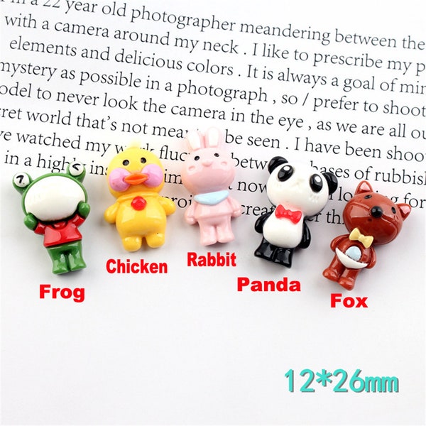 10pcs Kawaii Cartoon Animal Flat dos Résine Cabochon Panda Bear Frog Fit Phone Deco Parts DIY Scrapbooking Accessories Craft 12x26mm