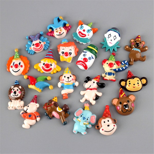 10pcs Kawaii Resin Circus Clown Cabochons Flatback Flat Back Resin Cartoon Clown Cabochon Charms