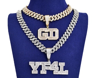 Custom Varsity Font Letters Pendants&Cuban Chain,Personalized Name Necklace,Custom Bling Word Necklace Jewelry,Birthday Gift,Christmas Gift