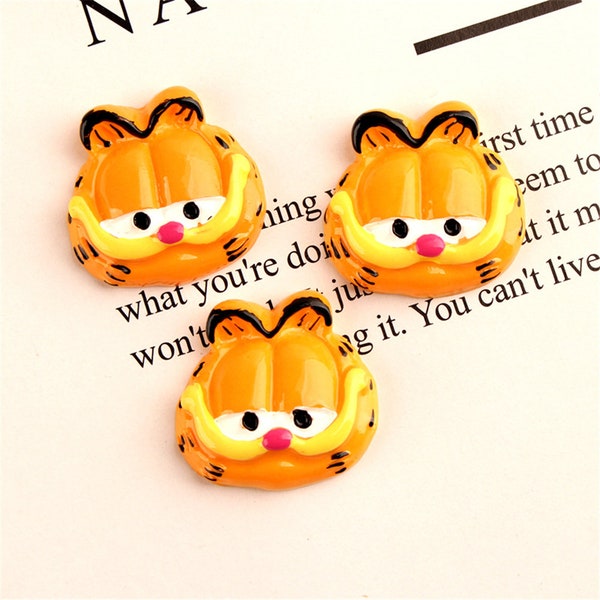 10pcs cat resin Garfield head Resin Flat back Cabochon imitation food Art Supply Decoration Charm Craft 27x26mm