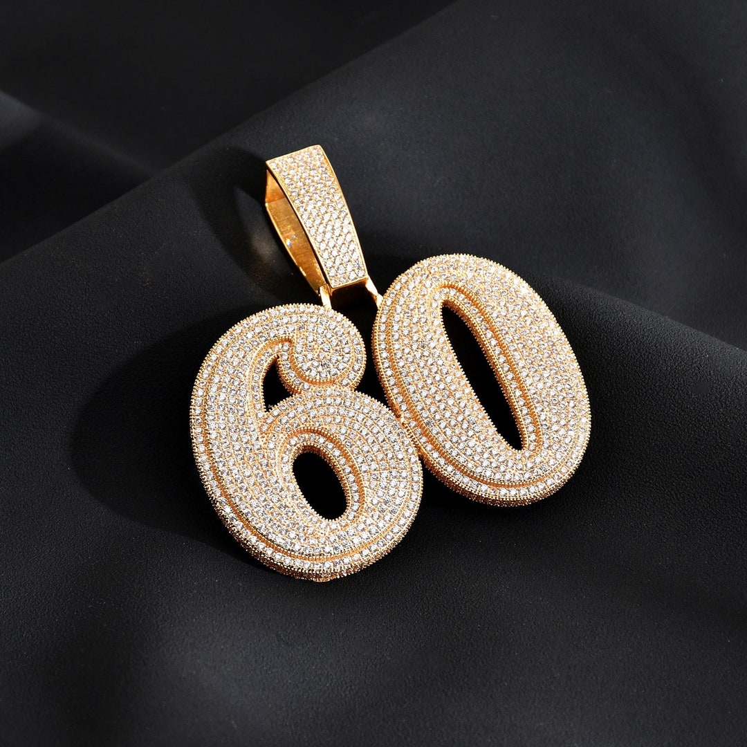 Micro Paved Custom Large Numbers Necklace, Iced Out CZ Diamond Numbers ...
