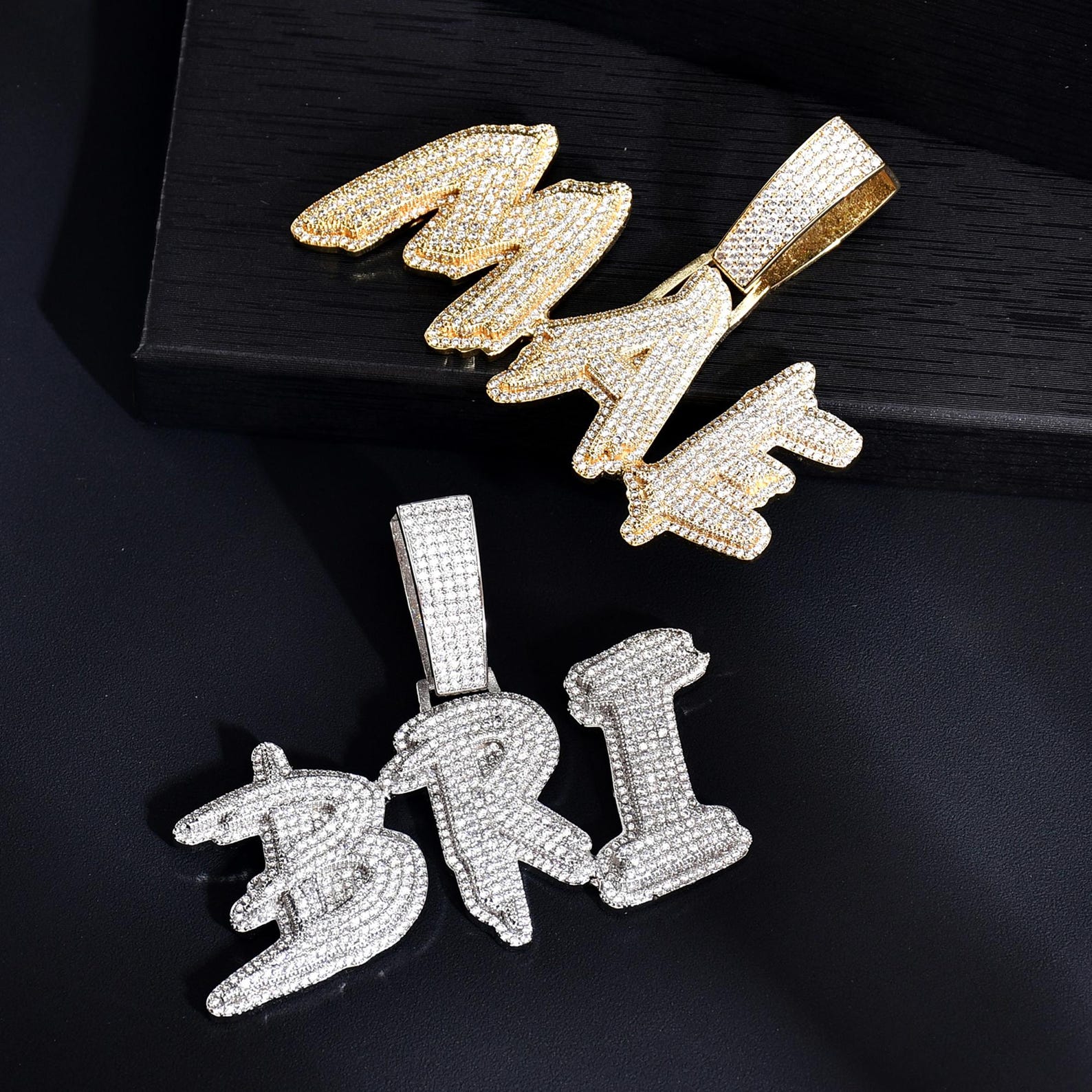 Rapper Chain Letters Custom Micro Paved Letters Nameplate With Cuban Link Chain, Custom Name ...