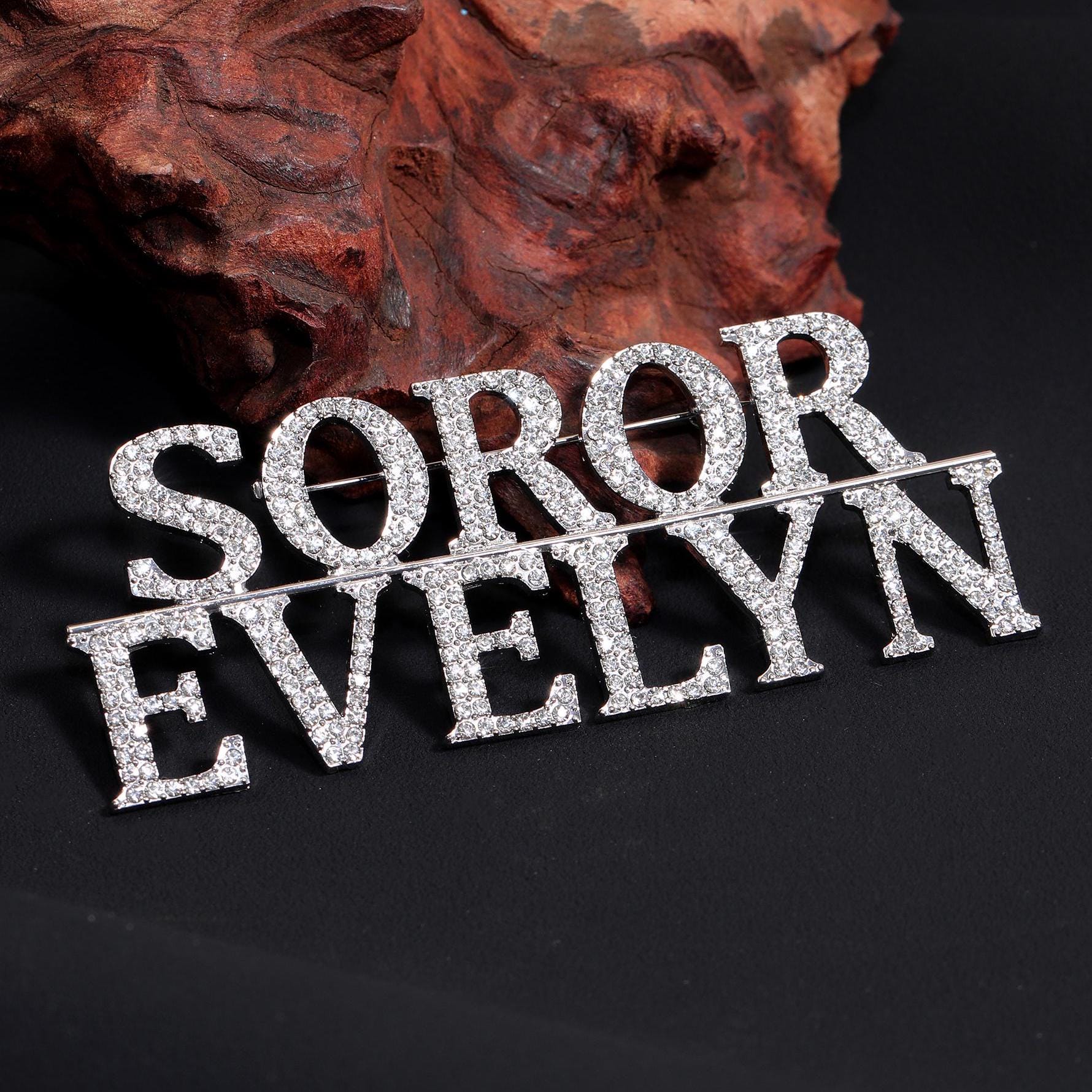 Custom Rhinestone Sorority Name Pin: Personalized Soror Brooch