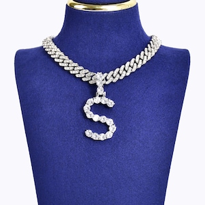 Collar con dije inicial • Cadena cubana con dije de letra A a Z con diamante CZ personalizado • Collar para fiesta de graduación • Regalo de cumpleaños para ella • Joyas para mujer