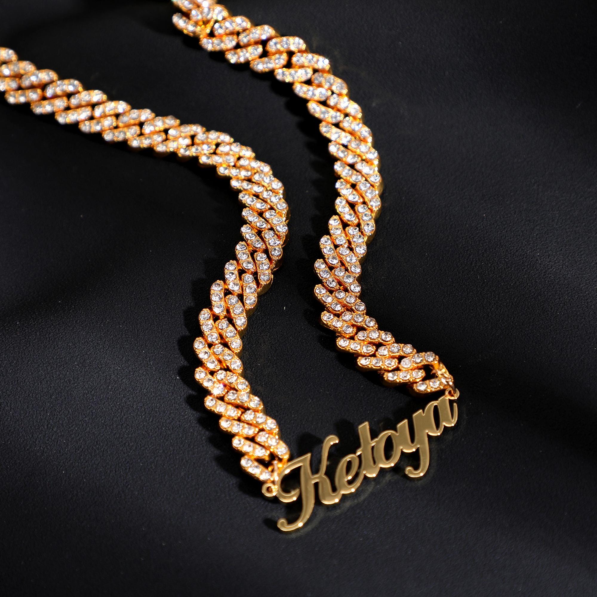 Custom Rhinestone Name Necklace: Silver & Gold Bling Chain - Etsy