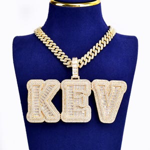 Colgante de letras grandes con cadena cubana, collar con colgante de letras mayúsculas personalizado, joyería de hip hop/rapero, regalos de lujo personalizados