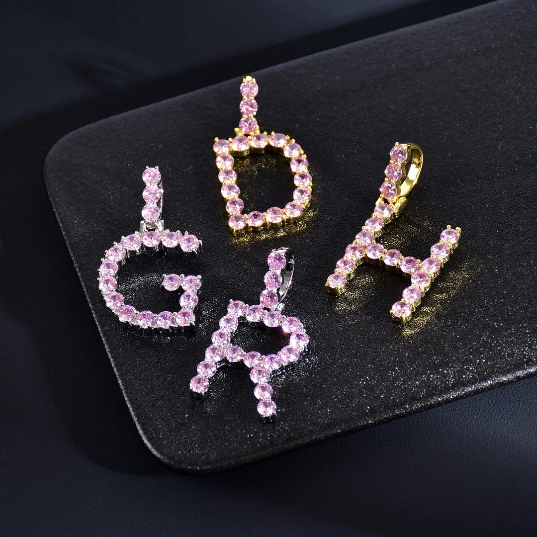 Pink Diamond English Letters Charm, Initial 