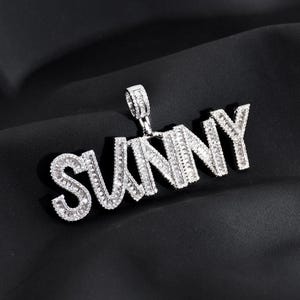 Custom Name Pendant Necklace, Icy Baguette Letters&Numbers Necklace with Rope Chain, Personalized Initial Necklace, Hip Hop Jewelry Unisex