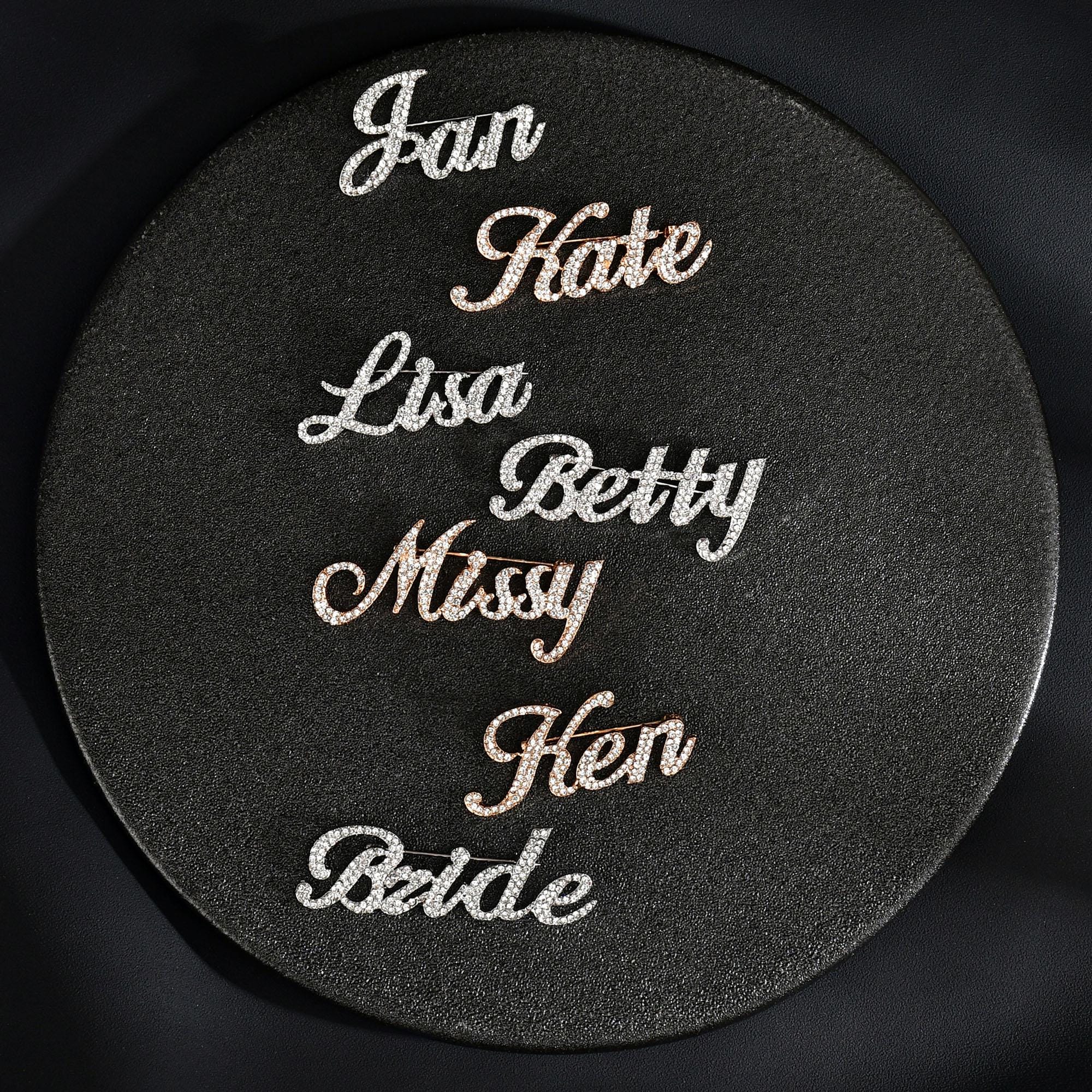 Perosnalised Name Brooch Pins, Script Font Upcase&lowercase Letters ...