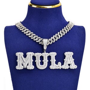 Placa de identificación personalizada y cadena cubana, colgante de nombre grande personalizado, collar con letras/números helados, joyería personalizada unisex, ropa de calle, regalo de cumpleaños