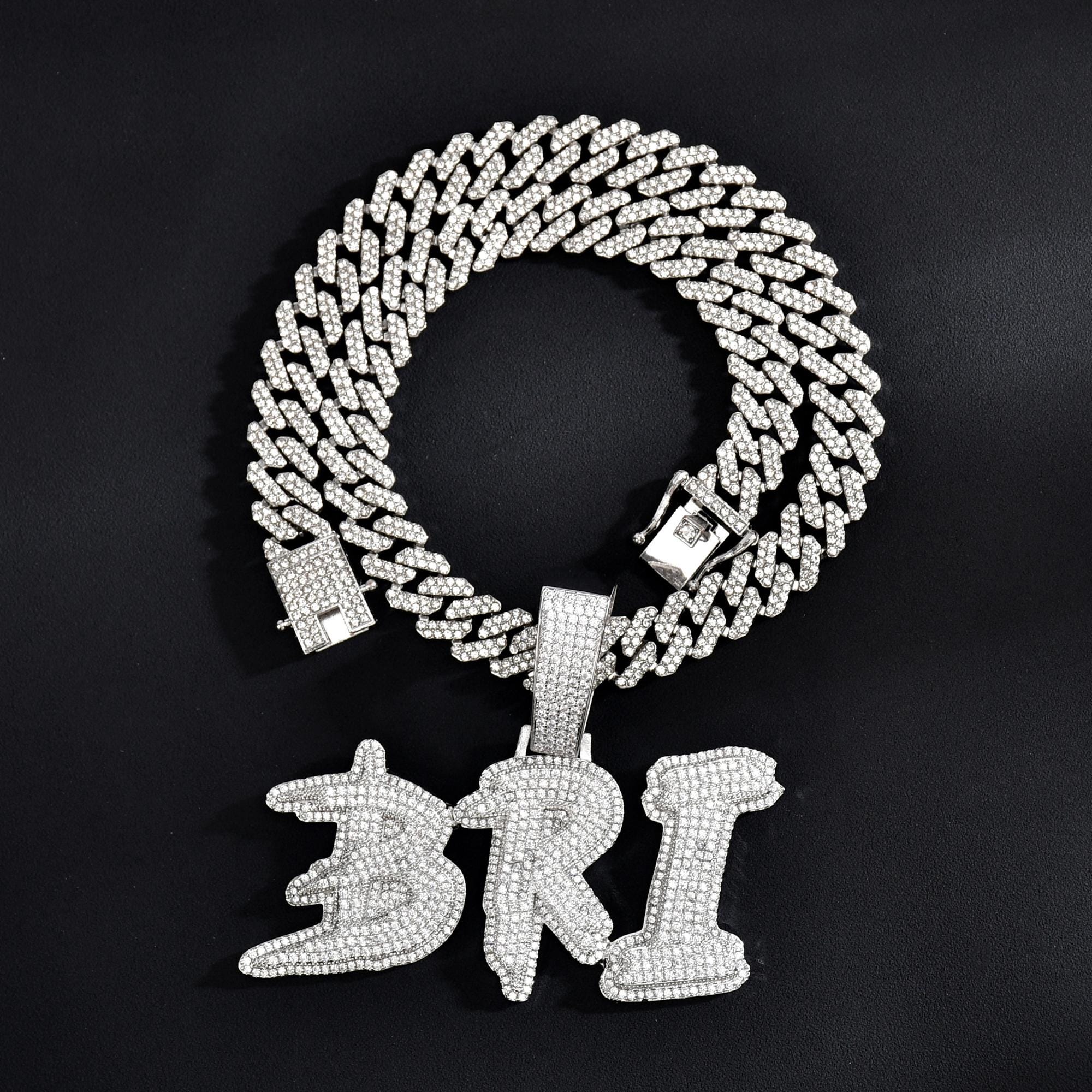 Rapper Chain Letters Custom Micro Paved Letters Nameplate With Cuban Link Chain, Custom Name ...