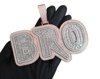 Custom Rose Gold Double Tones Baguette Diamond Letter Pendant Necklace: 24mm Iced Cuban Link Chain, Hip Hop Jewelry
