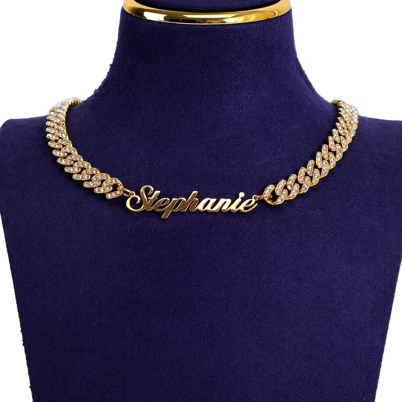 Custom Rhinestone Name Necklace: Silver & Gold Bling Chain - Etsy