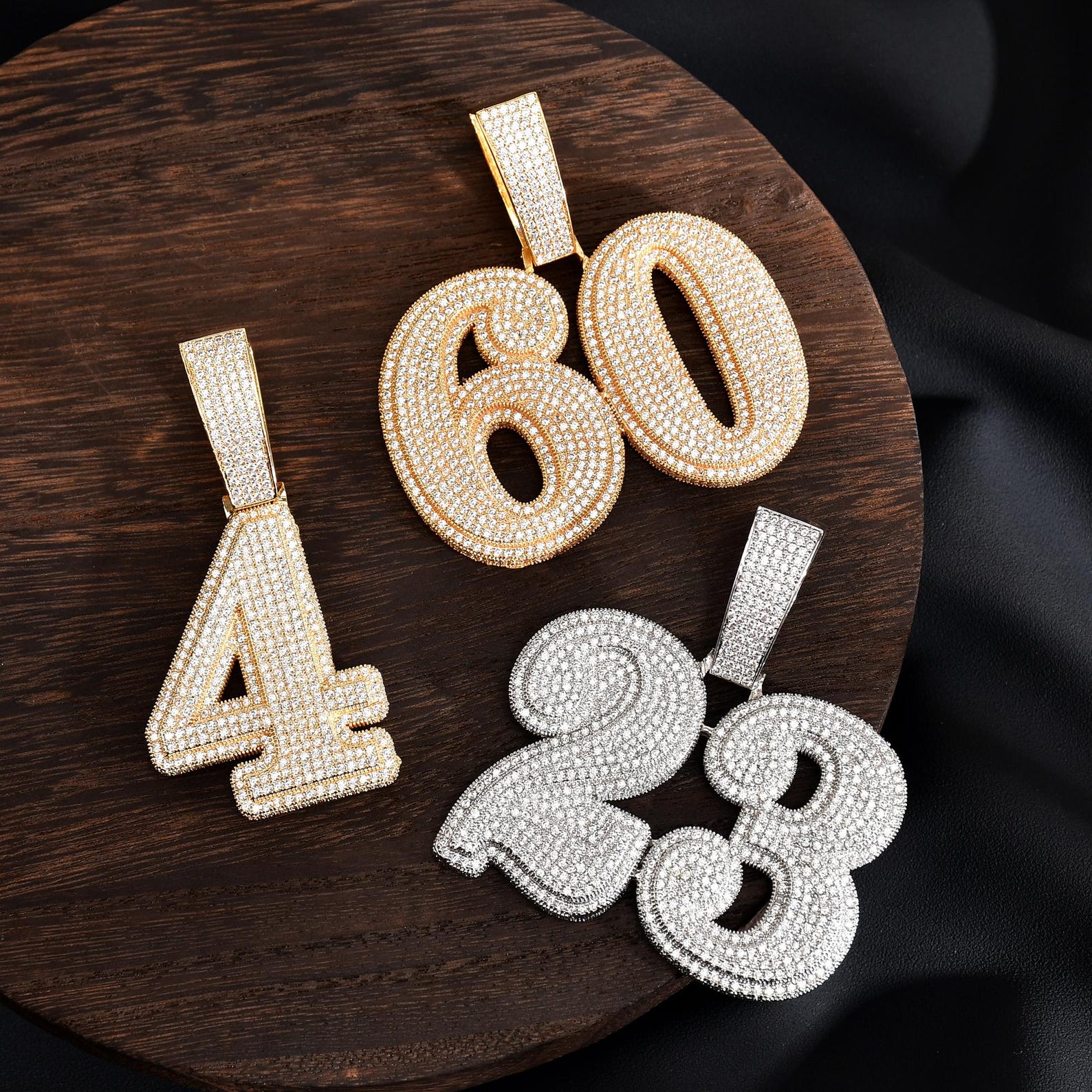 Rapper Pendant Numbers Micro Paved Custom Large Numbers Necklace, Iced Out CZ Diamond Numbers ...