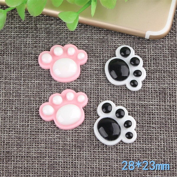 10pcs Cute Cat Dog Paw Flatback Resin Cabochon Resins Of Characters Cabochons For Bows Hair Decor Accessories 28X23mm