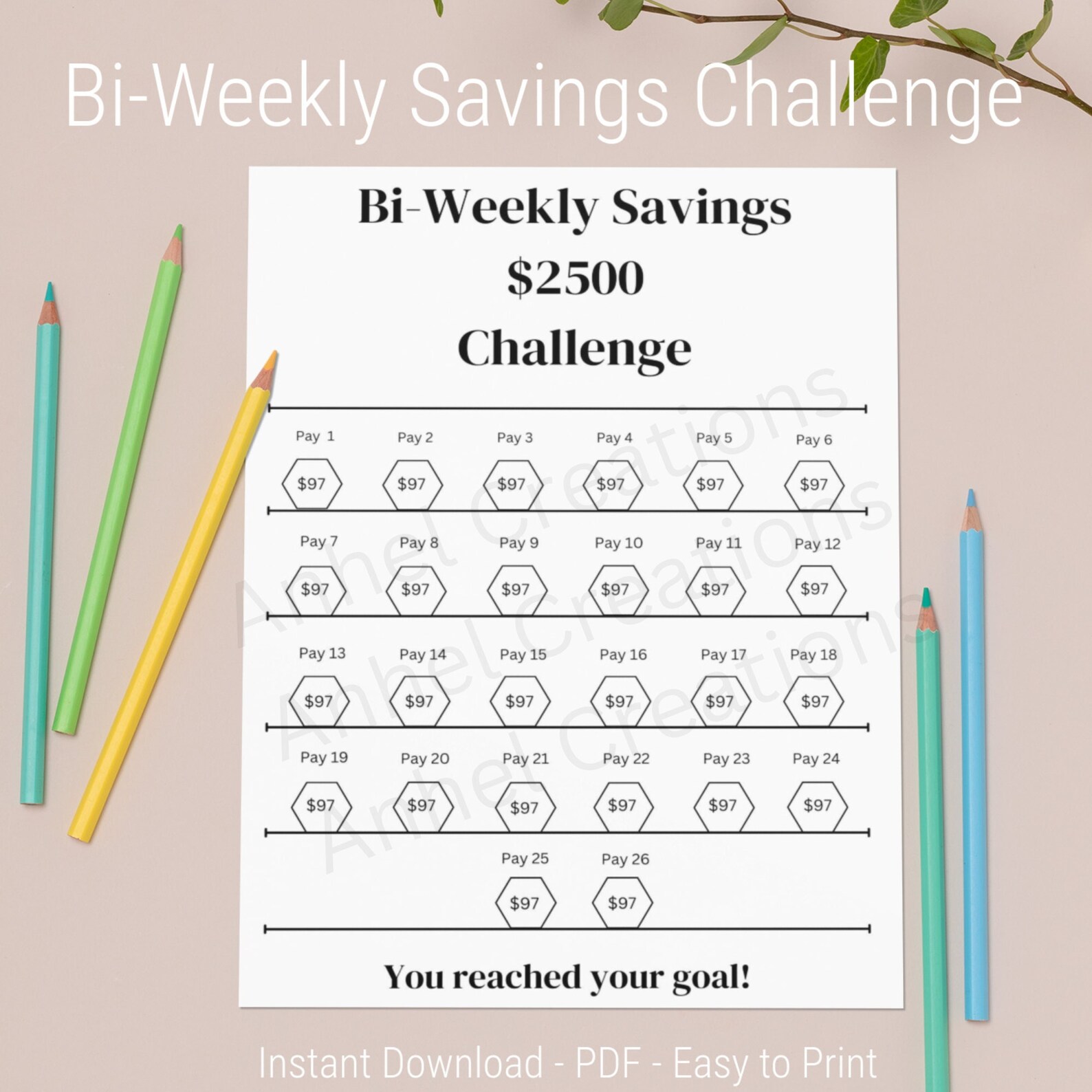 2.5k Biweekly 26 Week Savings Challenge Emergency Fund Envelope Savings