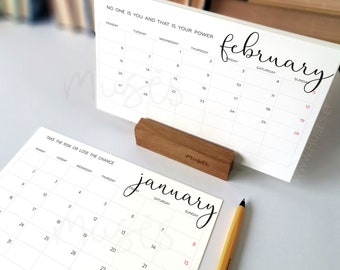 Desk calendar with wooden stand, 2023 - 2024 standing calendar with motivational quotes, home office calendar, sustainable christmas gift