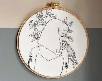 Custom embroidered portrait, hand embroidery girfriend portrait, Custom Embroidery Hoop art, birthday gift, personalized embroidery