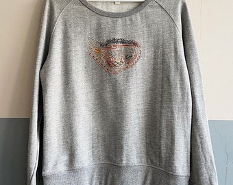 One of a Kind Hand Embroidered Abstract gray cotton SWEATSHIRT